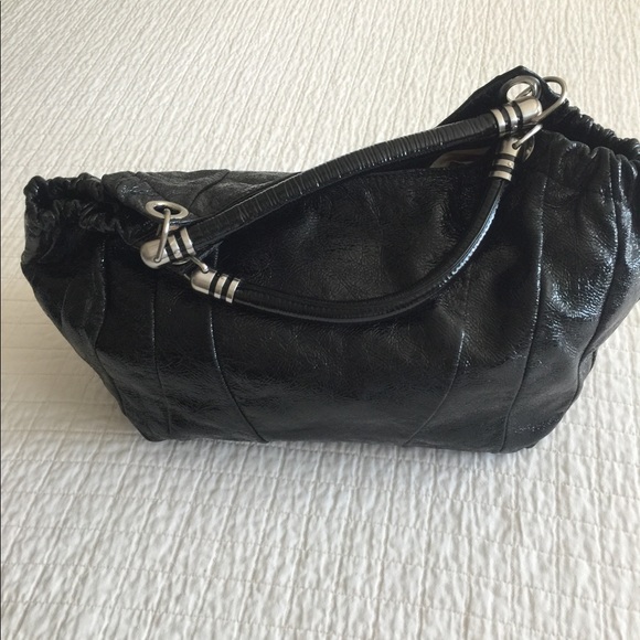 EUC Stuart Weitzman black hobo distressed patent leather satchel - Picture 3 of 14